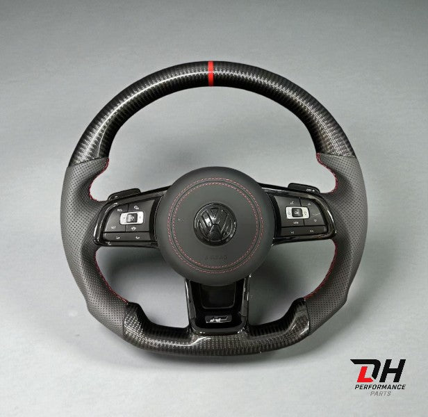 Golf 7/7.5R/GTI Carbon Stuur Geperforeerd Leer & Rode Accenten