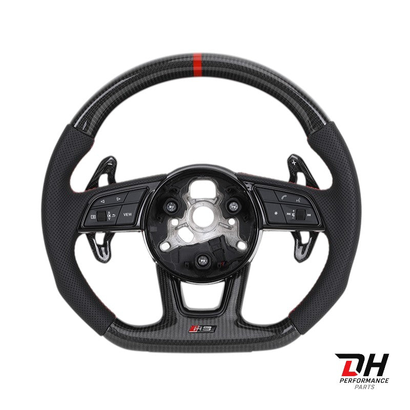 Audi Sportstuur – Carbon & Geperforeerd Leder – Rode Stitching & 12u Markering
