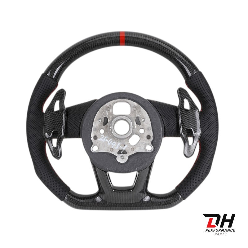 Audi Sportstuur – Carbon & Geperforeerd Leder – Rode Stitching & 12u Markering