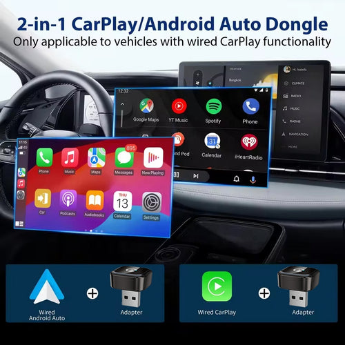 Carplay Dongle Draadloos - CarPlay & Android Auto Adapter – 2-in-1 Dongle, Plug & Play, USB & USB-C, Zonder Kabel